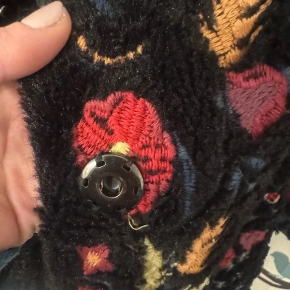 Johnny Was Black Teddy Jacket with Multicolor Floral Embroidery PRICE IS FIRM - Picture 7 of 8